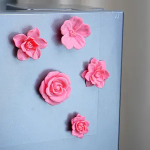 3D Printed Flower Fridge Magnet Cute Pink Floral Magnetic Sticker for Kitchen Home Decor