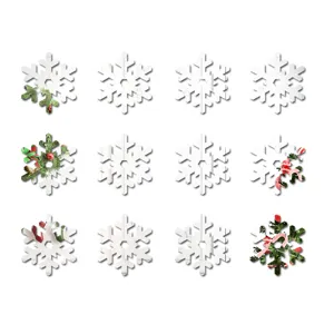 Weihnachts DIY Spiegel Acryl Schneeflocke Wandaufkleber Set für Kinderzimmer Dekoration.