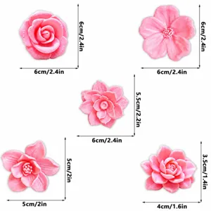 3D printed floral fridge magnets set, pink creative flower magnetic decor with size specs 4-6cm