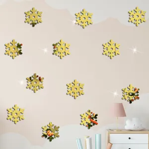 Weihnachten DIY Spiegel Acryl Wandaufkleber, goldene Schneeflocken Deko Kinderzimmer.