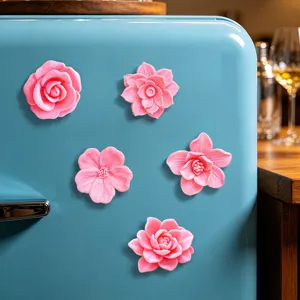 3D printed floral magnetic fridge stickers set, creative pink flower home kitchen decor magnets.