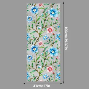Película decorativa para vidrio de ventana con patrón floral y de vid colorido, adhesivo.