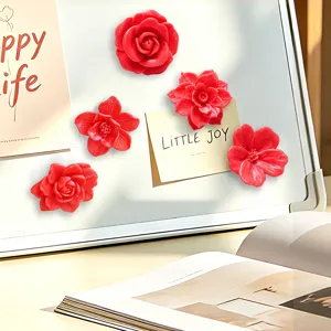 Red 3D floral fridge magnets, creative decorative magnetic flower for whiteboard decor.