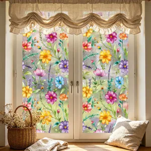 Película estática de vidrio para ventana con flores, adhesivo decorativo de privacidad.