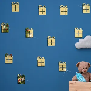 Weihnachts DIY Acryl Spiegel Wandaufkleber Kinderzimmer Deko goldene Geschenkboxen