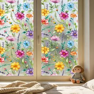 Pelicula para ventana de flores coloridas pegatina de vidrio estatica privacidad