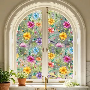 Película de vidrio de privacidad para ventana estática floral colorida pegatinas