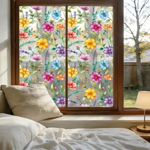 Película para ventana con flores de colores adhesivo de vidrio estático decoración.