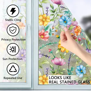 Película para ventana floral estática para privacidad y protección solar, reutilizable.