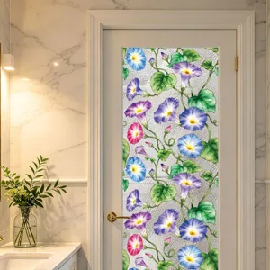 Película decorativa estática para ventana con flores de campanilla coloridas para el hogar