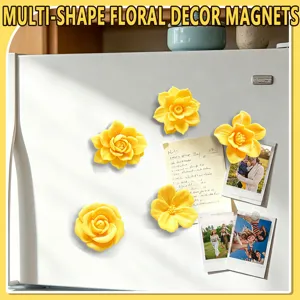 3D floral fridge magnets set, vibrant yellow flower decorative magnets for home decor.