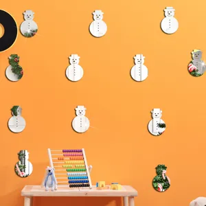Weihnachts-DIY-Spiegel-Acryl-Wandaufkleber, niedliches Schneemann-Design fuer Kinderzimmer.