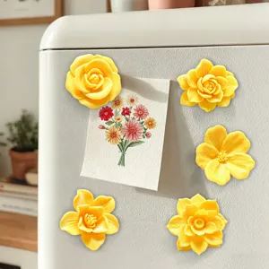 3D floral fridge magnets, colorful resin flower magnetic stickers for home kitchen decor.