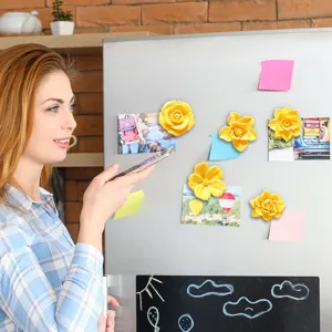 3D yellow floral fridge magnets, creative cute magnetic stickers for kitchen refrigerator