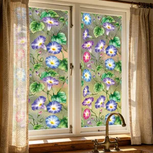 Película decorativa para ventana con patrón de campanillas, vinilo electrostático privacidad