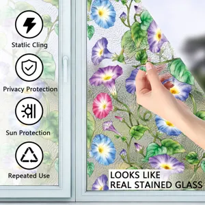 Película para ventana estática floral privacidad vidriera colorida adhesivo decorativo