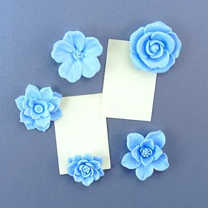 3D floral fridge magnets, creative blue flower magnetic stickers for home and office decor.
