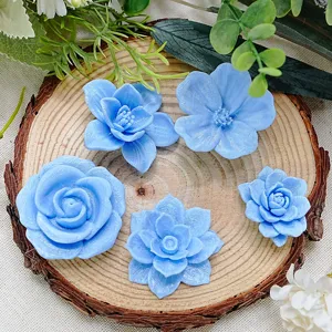 Set of 5 3D printed blue flower fridge magnets decorative cute creative plant floral magnets