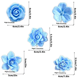 3D floral fridge magnets set, blue flower magnetic stickers with dimension details for home decor.
