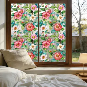 Película decorativa para ventana de flores adhesivo estático colorido para privacidad.