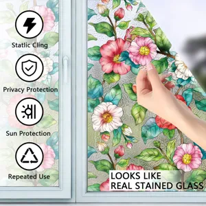 Película para ventana de vidrieras florales adherencia estática privacidad adhesivo