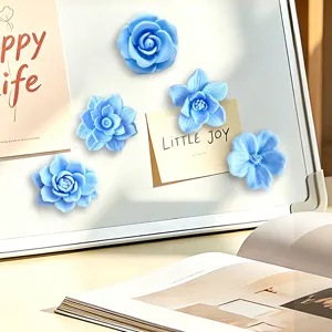 3D printed blue flower fridge magnets, creative magnetic floral decor for kitchen and office whiteboard.