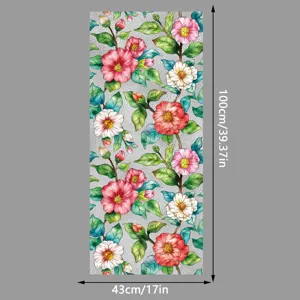 Primer plano detallado de la película de vidrio para ventana estática floral colorida con textura.