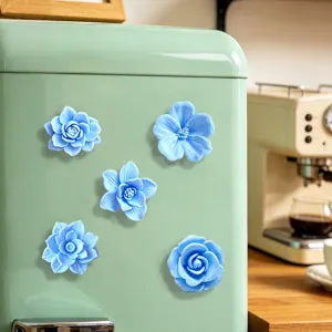 3D printed blue flower fridge magnets, creative magnetic floral decor for kitchen and home.