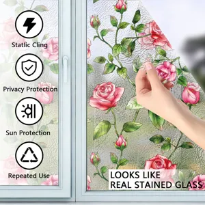 Pelicula decorativa de ventana de rosa estatica privacidad adhesivo de vidrio para hogar