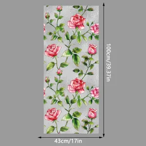 Película estática para ventana con patrón de rosa colorida, adhesivo de vidrio esmerilado 43x100cm