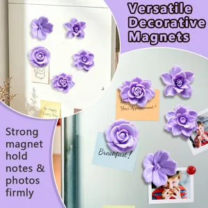 3D floral fridge magnets with strong magnetic hold, decorative purple flower stickers for fridge.