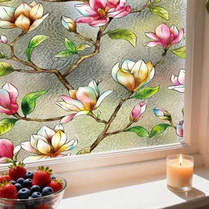 Película decorativa para ventanas con diseño floral de acuarela colorido para la privacidad.