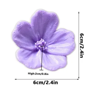 Close-up view of 3D printed purple flower fridge magnet showing product dimensions and details.