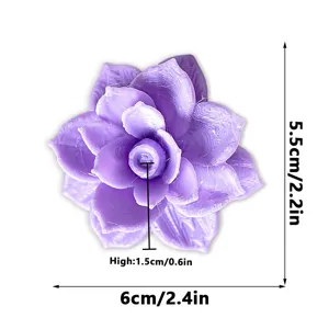Close-up view showing dimensions of the 3D printed purple flower fridge magnet clearly.