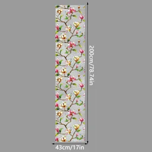 Vista detallada de la película electrostática para ventanas con diseño de magnolia colorida.