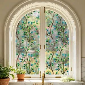 Película para ventana estática decorativa con patrón de hojas de vid de colores, privacidad.