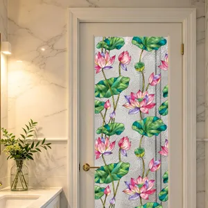 Película para ventana vitral flor de loto adhesivo decorativo para puerta privacidad estática