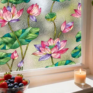 Pelicula para ventana de loto de vidriera adhesivo decorativo mate de privacidad