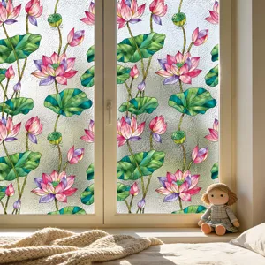 Vinilo para ventana efecto vidriera flor de loto adhesivo estático decoración hogar