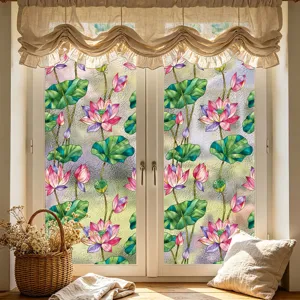 Película decorativa para ventana de loto vidrieras adhesivo estático de privacidad.