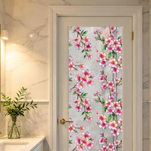 Película de vidrio para ventana de flor de cerezo adhesivo estático, pegatina de privacidad floral.