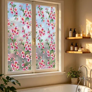 Película para ventana estática de flor de cerezo adhesivo de vidrio decorativo para baño