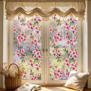 Película decorativa para ventana de cerezo, adhesivo estático de privacidad para hogar detalle.