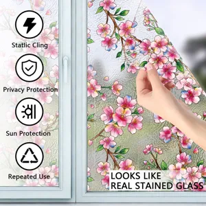 Película para ventana flor de cerezo estática privacidad cristal diseño detalle.