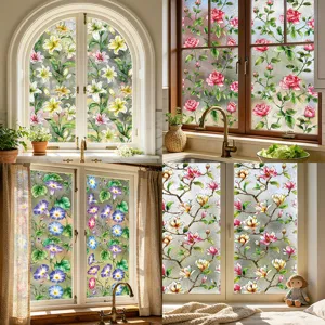 Película Estática Decorativa para Ventana de Vidrio Adhesivo Floral de Ondas de Agua Coloridas para Sala de Estar Protección de Privacidad