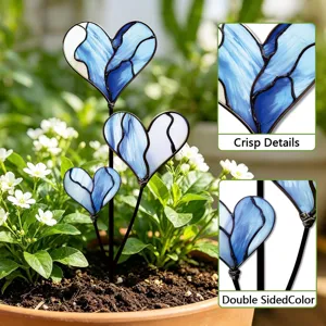 Buntglas Herz Gartenstecker, blaue Metall Blumentopf Pflanze Dekor Einsätze für Rasen.