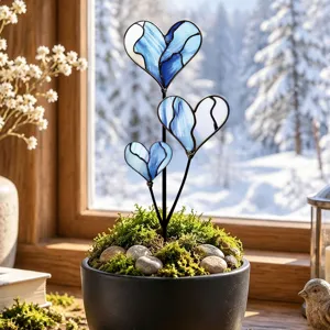 Blaues Herz Glas Metall Gartenstecker Detail, dekorativer Topfpflanzen Einsatz für Hof Deko