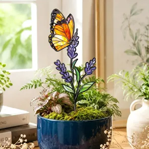 Metal butterfly lavender garden stake outdoor yard lawn plant pot decorative insert item.