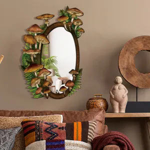 Bohemian decorative wall mirror with artistic mushroom and fern foliage frame design.