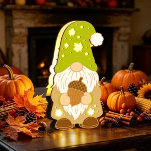 Veilleuse LED Gnome en Bois Decoration de Table Thanksgiving Fete Automne Ornament Maison
